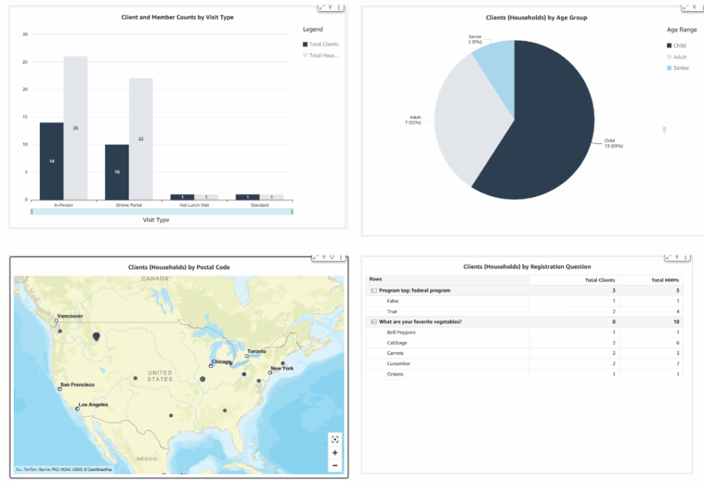 An example of a data visualization with four different graphs.