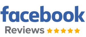The Facebook Logo with the word Reviews followed by five yellow stars below it.