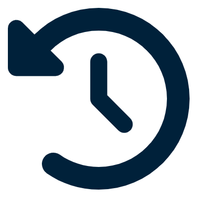 A blue icon symbolizing a clock with an arrow turning counter clockwise.
