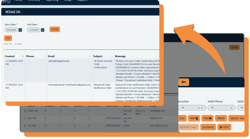 The PantrySoft message log table.